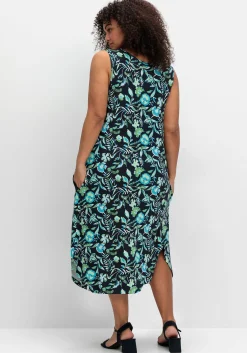 Ärmelloses Midi-Jerseykleid mit Ornamentprint