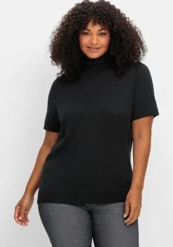 Rollkragenpullover mit kurzen Armen, in figurnaher Form