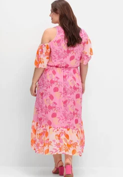 Rüschenkleid mit Cut-out und Volants in Kontrast