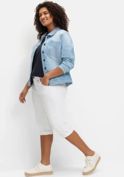 Schmale Caprijeans mit Used-Effekten