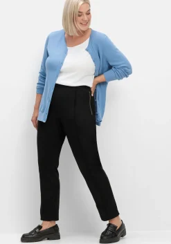 Schmale Hose in Velourslederoptik, mit Stretchbund