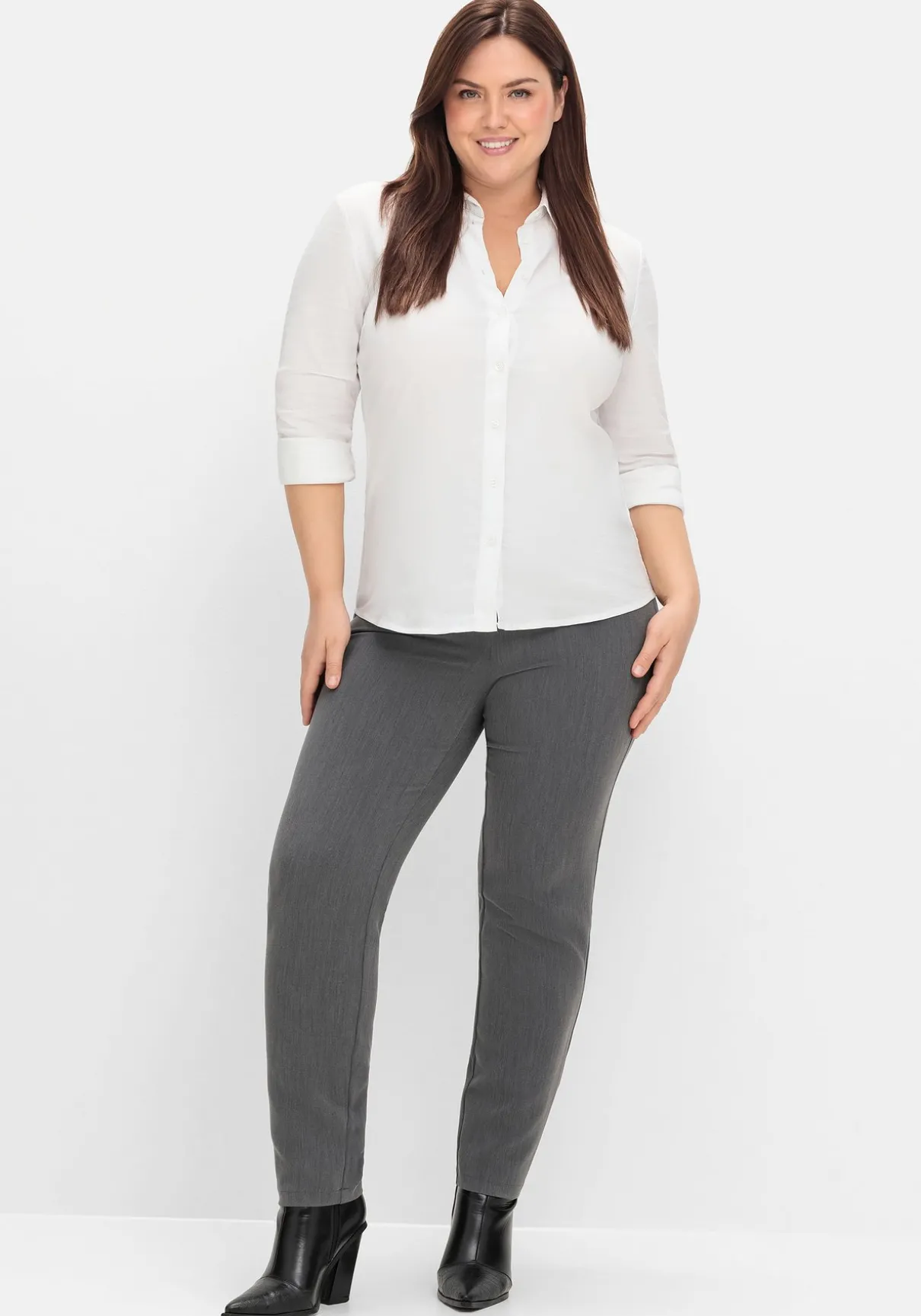 Schmale Hose mit Schlupfbund, in melierter Optik