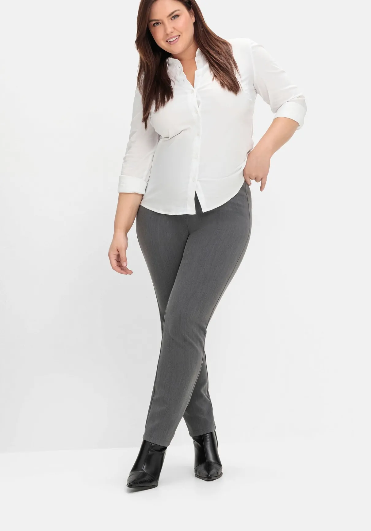 Schmale Hose mit Schlupfbund, in melierter Optik