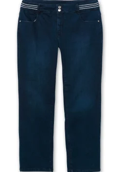 Schmale Jeans mit Glitzer-Zierband am Bund