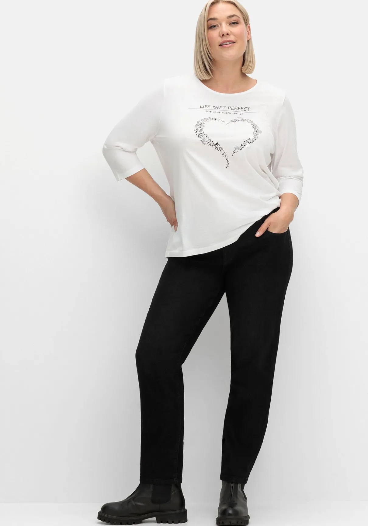 Schmale Jeans mit Glitzer-Zierband am Bund