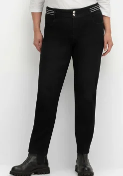 Schmale Jeans mit Glitzer-Zierband am Bund