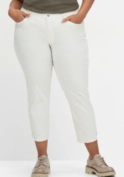 Schmale 7/8-Jeans mit Glitzersteinen am Saum