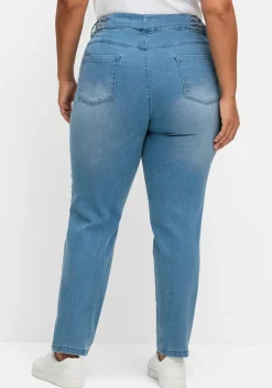 Schmale Jeans mit Glitzer-Zierband am Bund