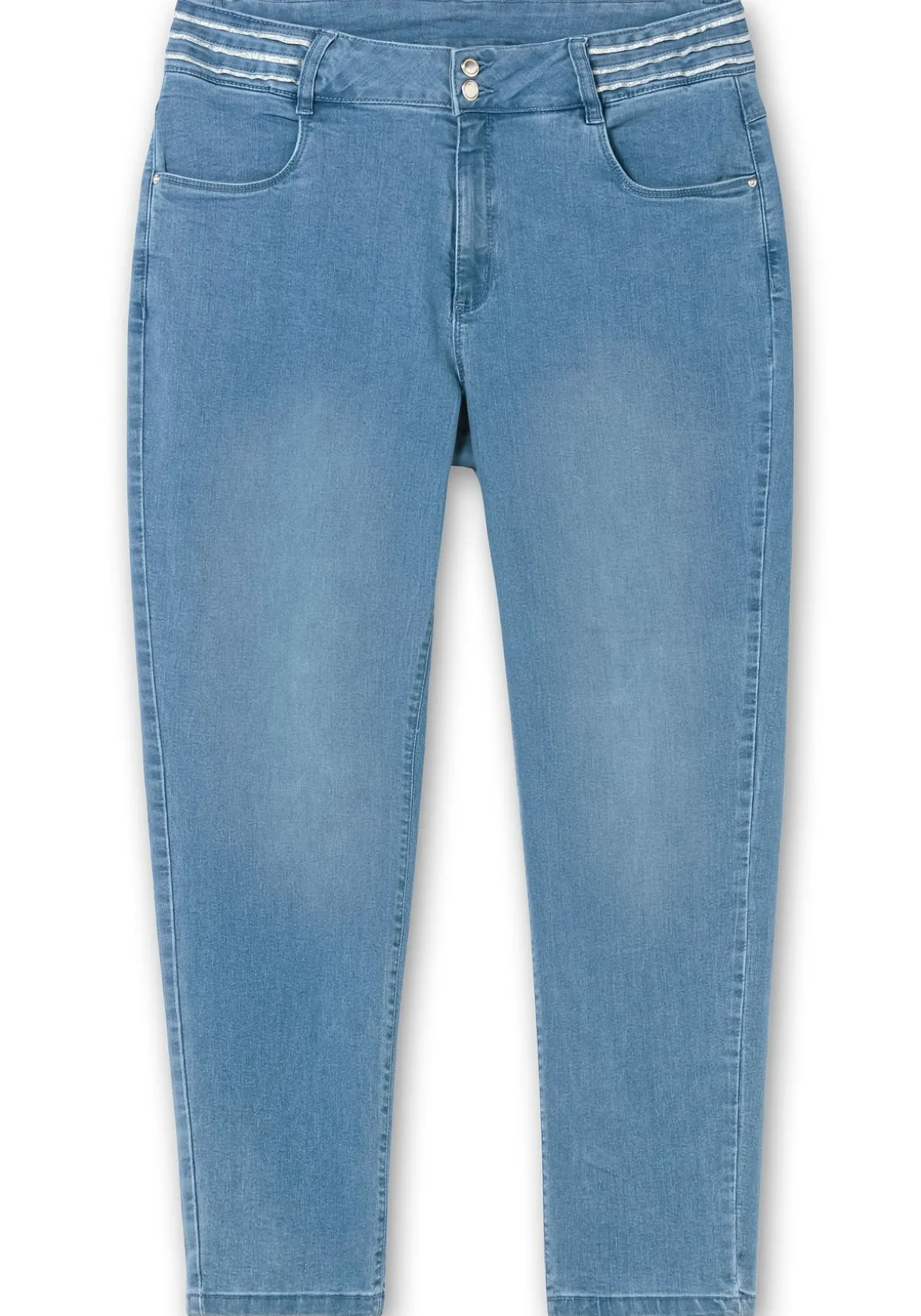 Schmale Jeans mit Glitzer-Zierband am Bund