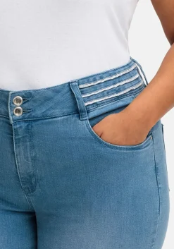 Schmale Jeans mit Glitzer-Zierband am Bund