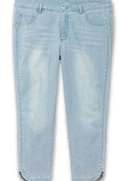 Schmale 7/8-Jeans mit Glitzersteinen am Saum