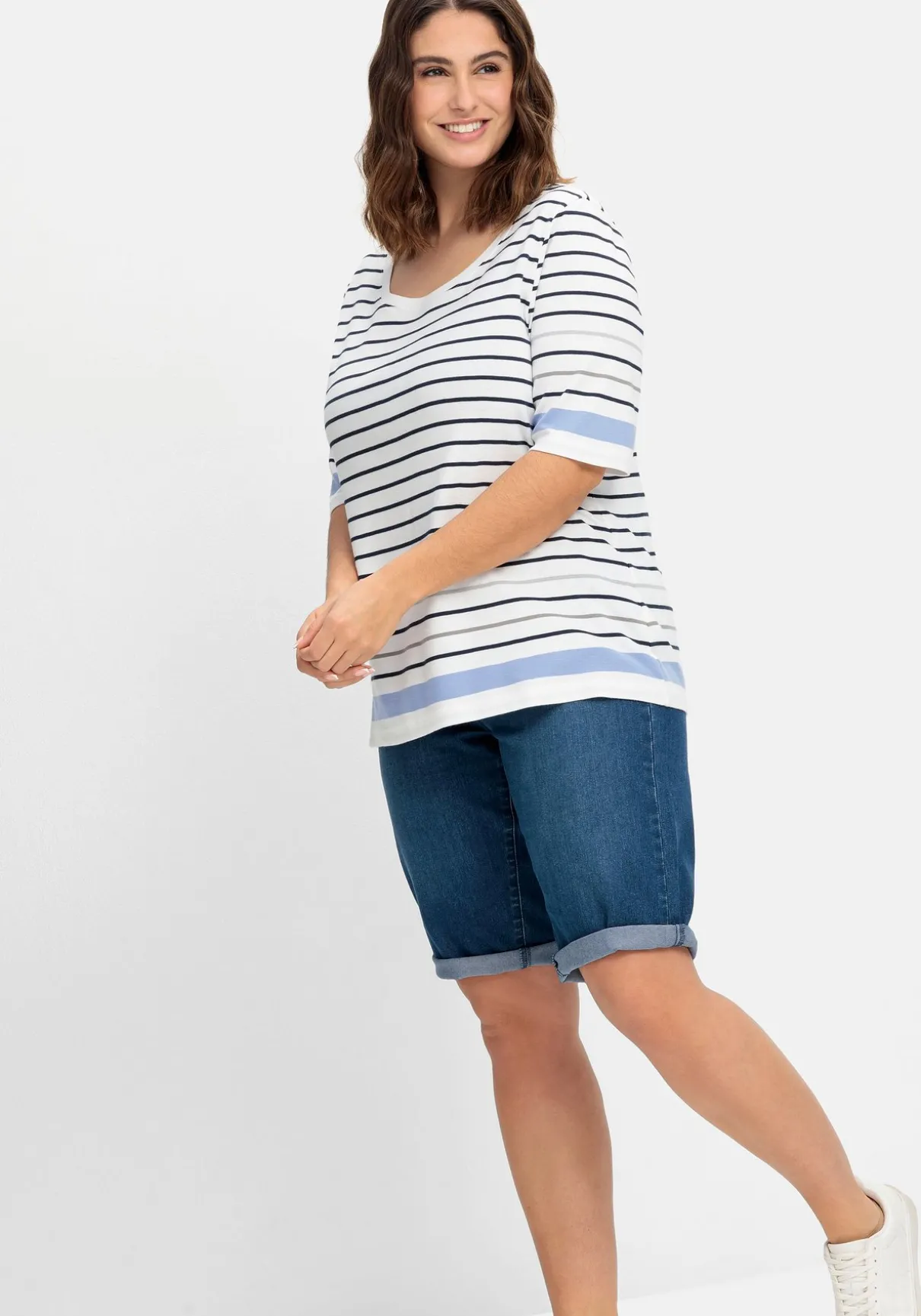 Schmale Jeans-Bermudas, mit Gummibund