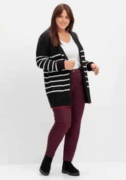 Schmale Twillhose mit Stickerei und Ziernähten