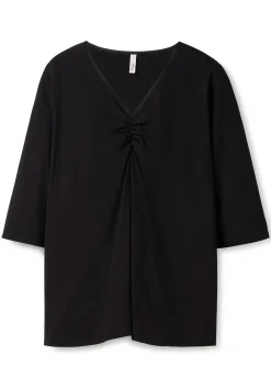 Shirt aus Jersey, mit V-Ausschnitt und Kellerfalte