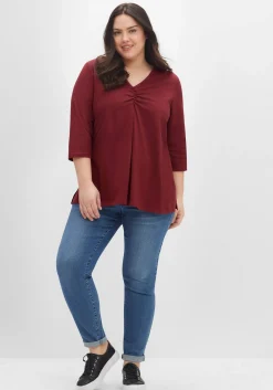 Shirt aus Jersey, mit V-Ausschnitt und Kellerfalte