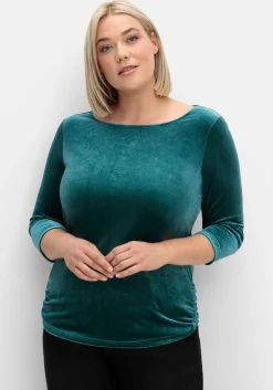 Shirt aus Samt, mit 3/4-Arm und Raffung seitlich
