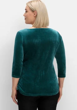 Shirt aus Samt, mit 3/4-Arm und Raffung seitlich