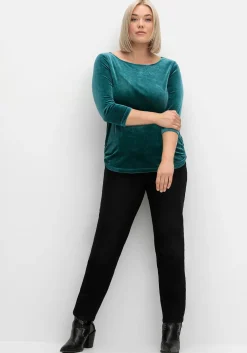 Shirt aus Samt, mit 3/4-Arm und Raffung seitlich