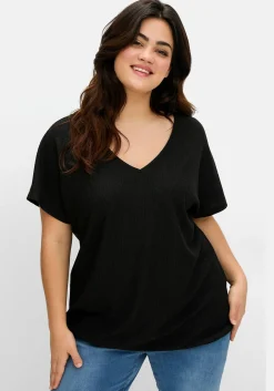 Shirt aus Struktur-Jersey, mit Gummizugsaum