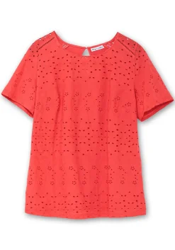 Shirt im Materialmix, mit Lochstickereien