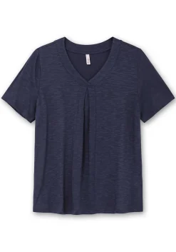 Shirt in A-Linie, mit V-Ausschnitt und Kellerfalte