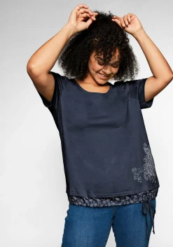 Shirt in 2-in-1-Optik mit Print und Tunnelzug