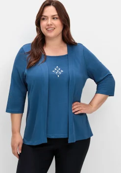 Shirt in 2-in-Optik, mit 3/4-Ärmeln und Glitzerdetail