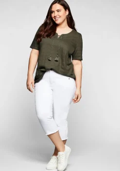 Shirt in Jacquard-Optik, Bindeband am Ausschnitt