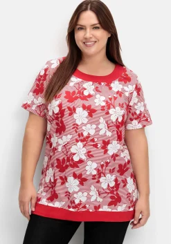 Shirt in leichter A-Linie, mit Blumendruck und Streifen