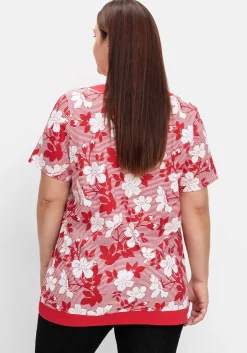 Shirt in leichter A-Linie, mit Blumendruck und Streifen