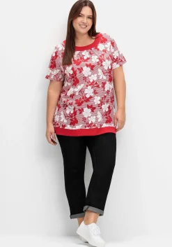 Shirt in leichter A-Linie, mit Blumendruck und Streifen
