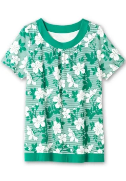 Shirt in leichter A-Linie, mit Blumendruck und Streifen