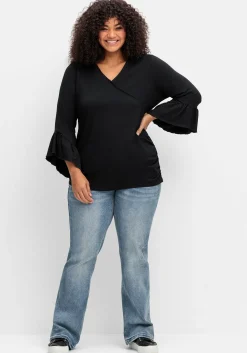 Shirt in Wickeloptik, mit Volantärmeln