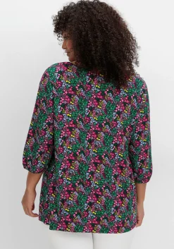 Shirt mit Allover-Blumendruck und tiefem Ausschnitt