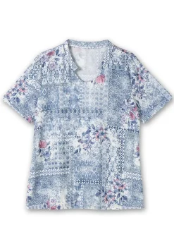 Shirt mit Alloverprint und V-Ausschnitt