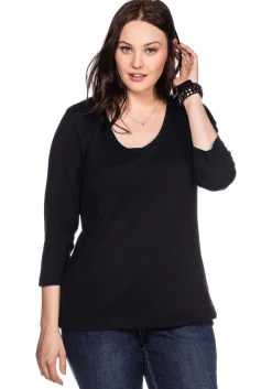 Shirt mit 3/4-Arm und V-Ausschnitt, in Rippqualität