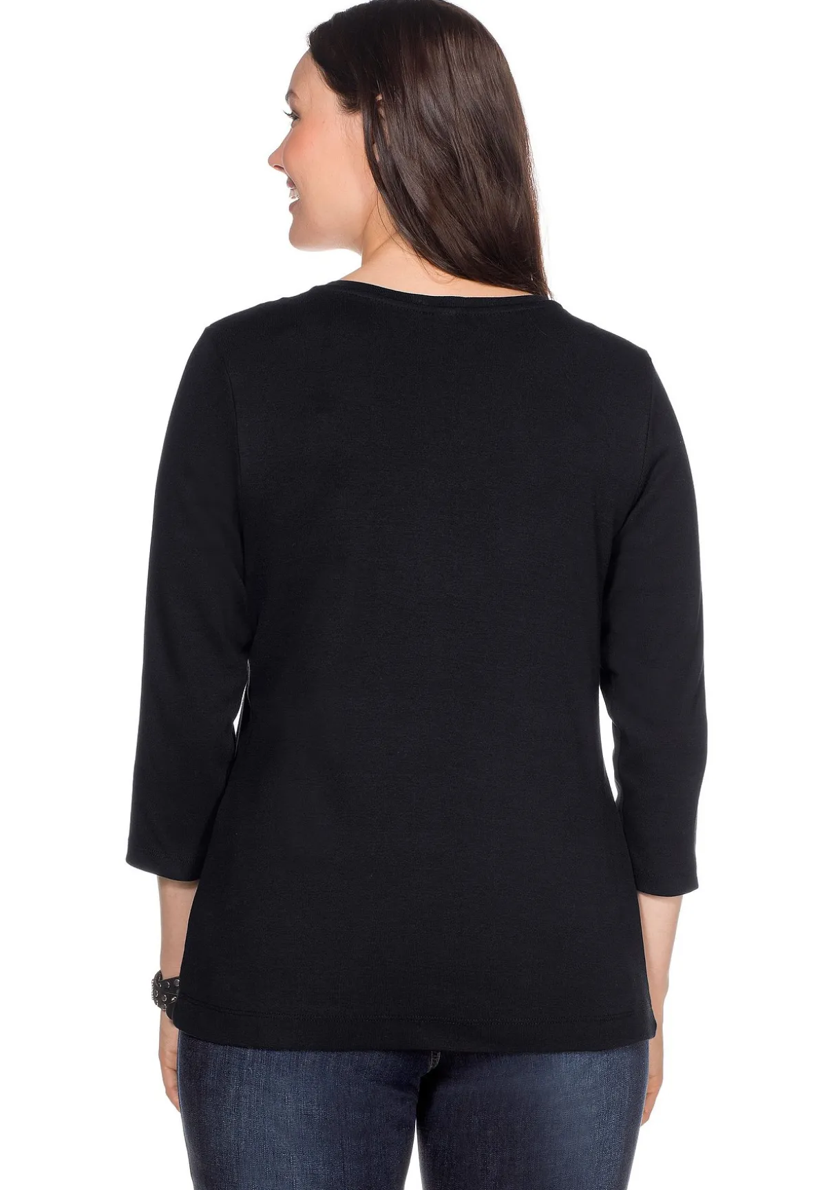 Shirt mit 3/4-Arm und V-Ausschnitt, in Rippqualität