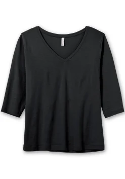 Shirt mit 3/4-Arm und V-Ausschnitt, in Rippqualität