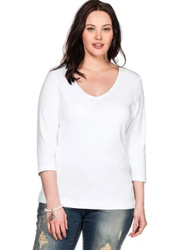 Shirt mit 3/4-Arm und V-Ausschnitt, in Rippqualität