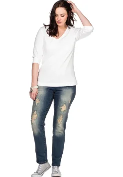 Shirt mit 3/4-Arm und V-Ausschnitt, in Rippqualität