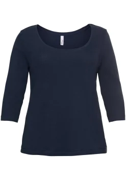 Shirt mit 3/4-Arm und weitem Rundhalsausschnitt
