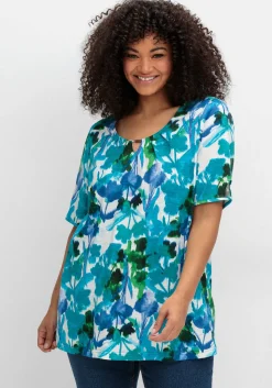 Shirt mit Blätterprint und Perlen-Detail