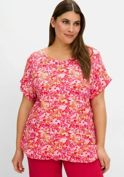 Shirt mit Blumendruck und Saum-Gummizug