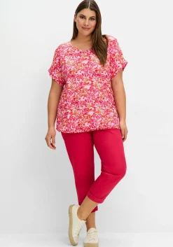 Shirt mit Blumendruck und Saum-Gummizug
