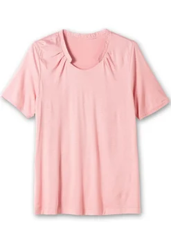 Shirt mit Faltenpartie am Stehkragen