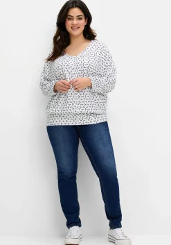 Shirt mit 3/4-Fledermausärmeln und V-Ausschnitt