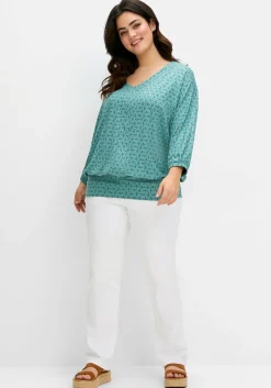 Shirt mit 3/4-Fledermausärmeln und V-Ausschnitt