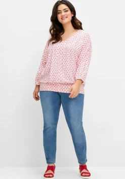 Shirt mit 3/4-Fledermausärmeln und V-Ausschnitt