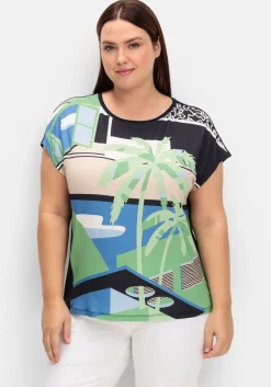 Shirt mit Frontdruck und U-Boot-Ausschnitt