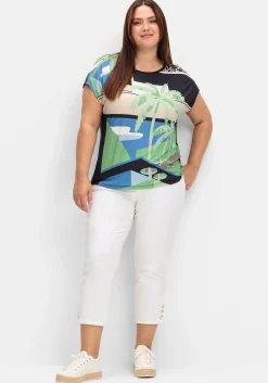 Shirt mit Frontdruck und U-Boot-Ausschnitt